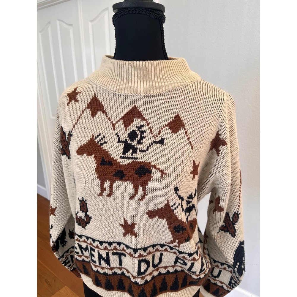 Vintage Great Plains Southwestern Horse Knit Sweater Mens M Boxy Western Graphic - Picture 4 of 11